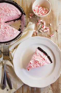 a slice of peppermint ice cream pie on a plate