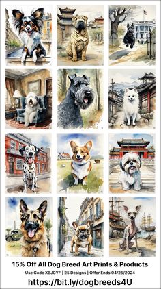 a poster with dogs and their names in different styles, sizes and colors on it