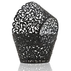 PRICES MAY VARY. Lace cupcake wraps perfect for christening, anniversary, engagement, birthday, halloween, christmas banquet, wedding, party, bridal shower, holiday dinner, etc. Material:These cupcake holders are made of pearlecent art paper , with a unique glittering coating, and hollow-out vine pattern lace design..Easy to assemble and hard to fall apart. Size: Bottom diameter 2.05"; Top diameter 3.23"; Height 2.05",perfect size for standard cupcakes. Note:Please note the cupcake wrappers are Cupcake Wrappers Wedding, Black Scrapbook Paper, Black And White Cupcakes, Lace Cupcakes, Black Cupcakes, Cupcake Tower Wedding, Cake Paper, Gold Cupcakes, Cupcake Wraps