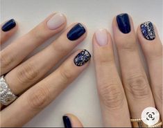 Navy Nails Design, Short Nail Manicure, Navy Nails, Short Gel Nails, Subtle Nails, Simple Gel Nails, Cute Gel Nails, Nails Desing, November 1