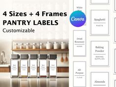 4 sizes and 4 frames for pantry labels with customizable label size options to choose from