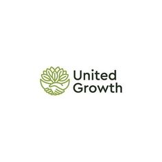 the united growth logo is shown in green and black on a white background, with an image of a leaf