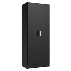 a tall black cabinet with two doors