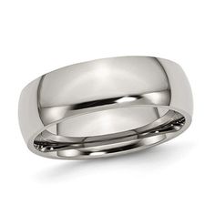 a white gold wedding ring with an rounded surface and beveled in the center