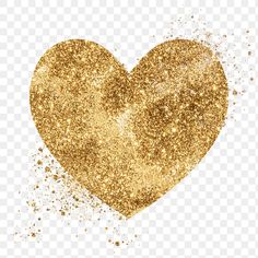 a golden heart shaped object on a white background, with gold glitters and sprinkles in the shape of a heart