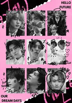 an advertisement for the korean boy band's upcoming album, hello love is shown in black and pink