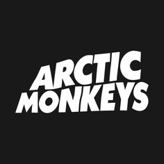 the arctic monkeys logo is shown in white on a black background, with text below it