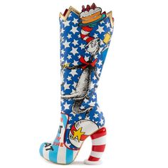 High End Quality Women's Boots | Free Shipping | Tiltedsole Unique Shoes Aesthetic, Dr Seuss Illustration, Strange Shoes, Colorful Boots, Fairy Shoes, Irregular Choice Shoes, The Cat In The Hat, Statement Heels, Topsy Turvy