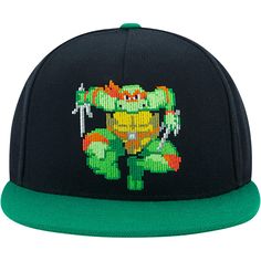 PRICES MAY VARY. TMNT BASEBALL HAT: Stylish and fashionable skater style adjustable hat features a visually striking 8 bit design of Raphael wielding his iconic sai against a black background, making for an excellent gift for the Ninja Turtle fan in your life ONE SIZE: Ball cap features an adjustable snapback closure strap which allows for easy resizing to fit a wide range of adult men and women's head sizes LIGHTWEIGHT AND DURABLE: Snapback hat is composed of lightweight and durable blend of po Ninja Turtle Hat, Turtle Hat, Teenage Turtles, Baseball Snapback, Black Desktop, Flat Hats, Ninja Turtle, Womens Baseball Cap, Skater Style