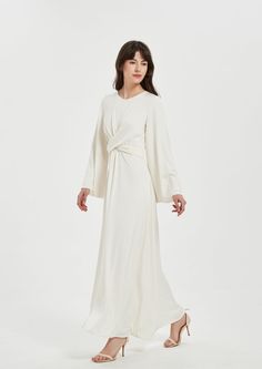 Aphrodite Maxi Dress - Off White Long Dress Bridesmaid, Modest Maxi Dress, Temple Dress, Modest Maxi, 70s Inspired Fashion, White Long Sleeve Dress, Kimono Sleeves, Kimono Style, Aphrodite