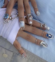 Jewelry Lookbook, Gothic Jewelry, Diy Accessories, Swag Nails, Pretty Nails, Pandora Charm Bracelet, Nail Inspo, Silver Bracelet, Nail Designs