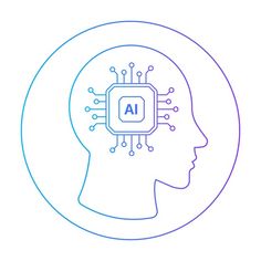 a head with an electronic chip in the middle of it, surrounded by lines and dots