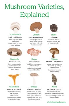 mushrooms and their names are shown in this poster