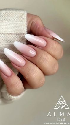 Almond Baby Boomer Nails, Soft Pink Nail Designs, French Ombre Nails Almond, Nails Ombre Almond, Baby Bloomer Nails, Long Almond Nail Designs, Ombré French Tip, White Almond Nails