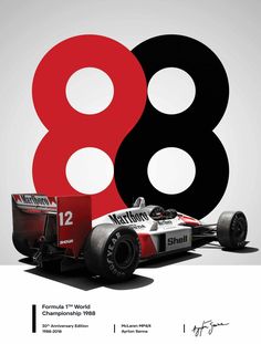 an advertisement for the formula team, featuring a race car and number eight on it