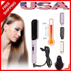 Hair Straightening Brush Fast Heating Comb Curling Iron Electric , LCD Display Curls With Straightener, Curl Hair With Straightener, Mini Hair Straightener, Straightening Comb, Hair Straightener And Curler, Hair Straightening Iron, Frizz Free Hair, Hair Brush Straightener, Hair Straighteners