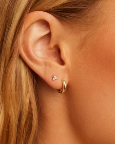 Diamond Bali Flat Back Studs – gorjana Gold Huggie Earrings Aesthetic, Gold Earrings For Doubles, Small Huggie Earrings, Double Ears Pierced Earrings, Mixed Metal Jewelry Earrings, Earring 2 Holes, 2 Peircings Women, Second Piercing Earrings Gold, Hoop And Stud Earring Combo