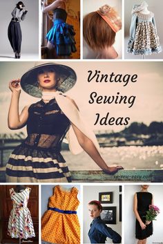 vintage sewing ideas from the 50's and 70's are featured in this collage