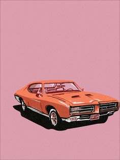 an orange car on a pink background