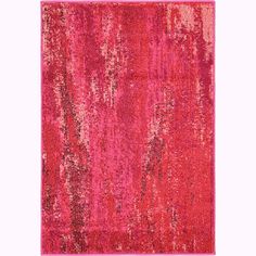 a pink rug with an abstract design on the top and bottom, it is very bright