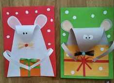 two handmade greeting cards with mice on them