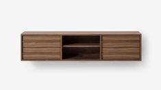 the sideboard is made out of wood and has two open compartments on each side