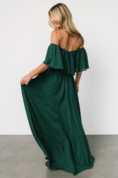 Green Off The Shoulder Dress, Emerald Green Maxi Dress, Green Flowy Dress, Teal Maxi Dress, Emerald Green Color, Off Shoulder Maxi Dress, Green Maxi, Off Shoulder Fashion, Maxi Dress Green