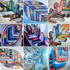 four different images of colorful art work with one drawing the letters e, c, d and f