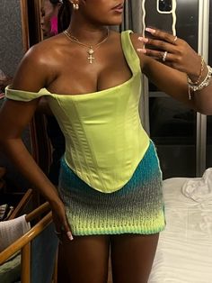 Green Skirt Aesthetic, House Of Cb Outfits, Green Skirt Outfit Black Women, Knitted Skirt, House Of Cb, Colourful Outfits, Lookbook Outfits, Fashion Killa, Cute Fashion