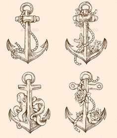 four different anchors with roses on them - decorative objects objects / objects clippings