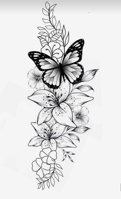 Butterfly Flower Arm Tattoo, Quarter Size Tattoos, Floral Vine Tattoos, Flower Tattoo Arm, Vine Tattoos, Body Tattoo, Feminine Tattoos, Floral Vine, Forearm Tattoos