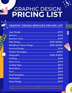 the graphic design pricing list is shown