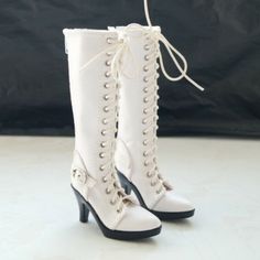 1/3 SD BJD Shoes High Heeled Leather Boots Lace-up White/Black Charming Lady AOD | eBay Heeled Leather Boots, Leather High Heel Boots, Leather Boots Heels, Black B, Shoes High, Lace Boots, High Heel Shoes, Leather Boots, White Black