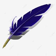 a blue feather quill on a white background