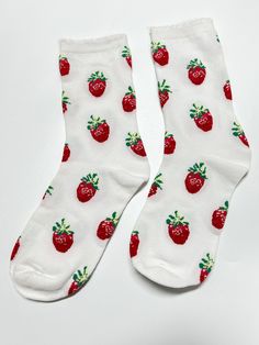 These charming white socks with strawberry prints are a delightful gift for her this winter. Perfect for adding a pop of color to her collection! Unisex Custom Pattern Crew Socks are crafted from high-quality cotton, providing exceptional comfort and durability. They're designed to offer a soft touch and breathable wear, making them ideal for everyday wear. 🌼 Usage Scenarios These socks are perfect for anyone who loves patterned designs, street dance, skateboarding, creative styles, student wea Strawberry Prints, Strawberry Socks, Fruit Socks, Patterns Colorful, Sock Gift, Winter Gifts, Custom Socks, White Socks, Strawberry Print