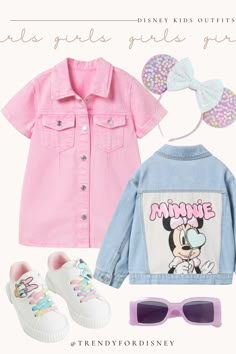 Disney Pins On Jean Jacket, Disney Outfit Ideas For Kids, Disneyland Kids Outfit, Toddler Girl Disneyland Outfit, Disney Outfits Girls Kids, Disney Outfits Toddler Girl, Toddler Girl Disney Outfit, Disney Inspo Outfit