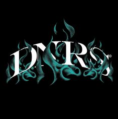 the logo for dyrs is shown in black and blue flames on a dark background