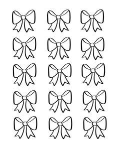 nine bows with different shapes and sizes on them, all in black and white ink