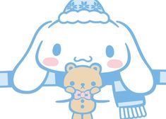 a drawing of a bunny holding a teddy bear with a scarf around it's neck