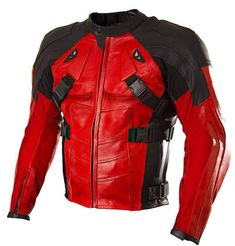 PRICES MAY VARY. ★ Please check the following size charts and measurement before ordering so that you can enjoy maximum comfort and pleasure. ★ This Red leather jacket is made with finest quality of Real Leather. Lined with soft viscose lining for those who are seeking for superior quality as well as performance. ★ Front: This Armored leather biker motor cycle jacket has Round collars , 2 Side Pocket ★ Red Leather Jacket features YKK branded front zip closing with adj Jaket Motor, Leather Jacket Zipper, Handmade Jacket, Deadpool Costume, Motorbike Leathers, Black Armor, Motorbike Jackets, Riding Jacket, Black Motorcycle