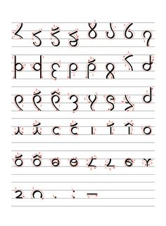 the upper and lowercase letters are lined up with cursive writing on paper