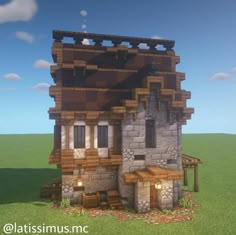 a small house made out of wood and stone