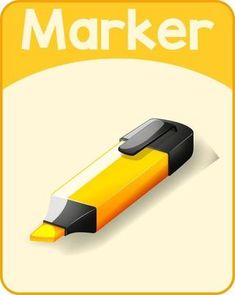 a yellow and black marker with the word marker on it's bottom corner, in front of a white background