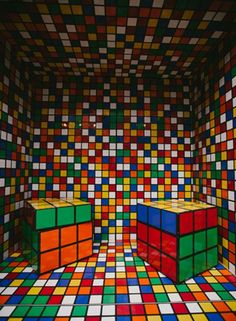 a room filled with lots of different colored blocks