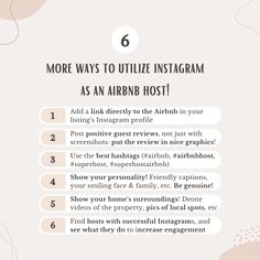 an info sheet with the text 6 more ways to utilize instagram as an airbn host