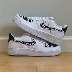 'The Charlie' Nike AF1 (Women) Toddler Shoe Size Chart, Black And White Cow Print, Nike Kids Shoes, Toddler Nike Shoes, White Cow Print, Black And White Cow, Shoe Size Chart Kids, Dr Shoes, Custom Nike Shoes