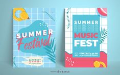 two summer festival flyers on a blue background