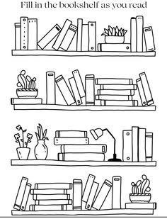 three bookshelves with plants and potted plants on them, one is filled with books