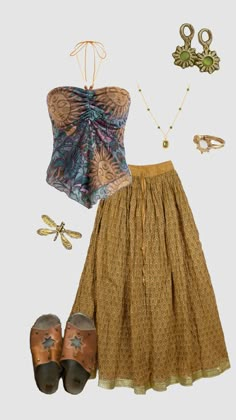 Hippie outfit #outfitinspo #hippie #boho Earthcore Outfits, Hippie Fashion Aesthetic, Alternative Cottagecore, Brunch Outfit Spring, Goth Cottagecore, Boho Fits, Outfit Style Ideas, Nerdy Outfits, Style Bundle