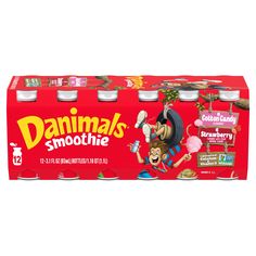 a box of danimas smoothie with fruit on the inside and yogurt on the outside